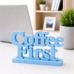 3D Printed Coffee First Desk Sign - Fun Yellow Office Decor Gift