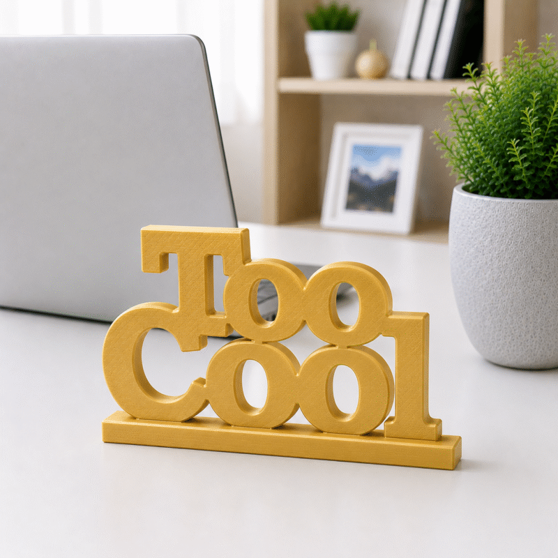 3D Printed Too Cool Desk Sign - Sky Blue Modern Office Decor