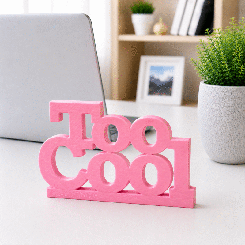 3D Printed Too Cool Desk Sign - Sky Blue Modern Office Decor