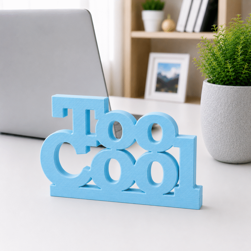 3D Printed Too Cool Desk Sign - Sky Blue Modern Office Decor