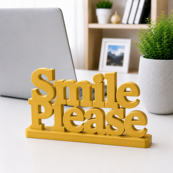 3D Printed Smile Please Desk Sign - Grey Modern Office Decor