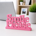 3D Printed Smile Please Desk Sign - Grey Modern Office Decor