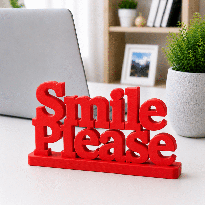 3D Printed Smile Please Desk Sign - Grey Modern Office Decor