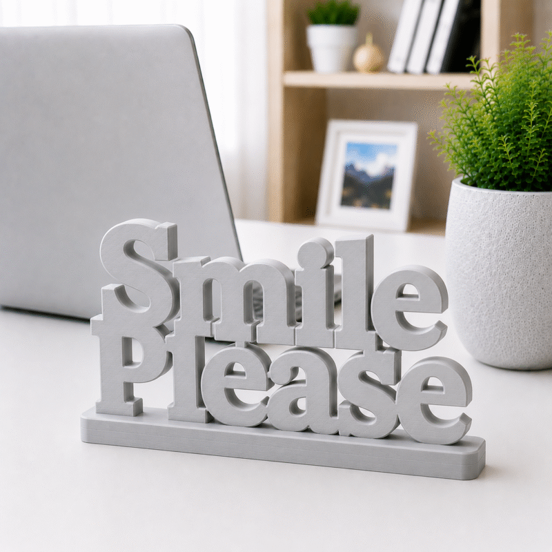 3D Printed Smile Please Desk Sign - Grey Modern Office Decor
