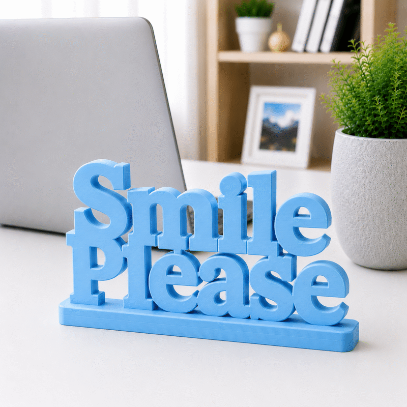 3D Printed Smile Please Desk Sign - Grey Modern Office Decor