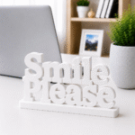 3D Printed Smile Please Desk Sign - Grey Modern Office Decor