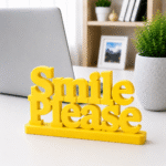 3D Printed Smile Please Desk Sign - Grey Modern Office Decor