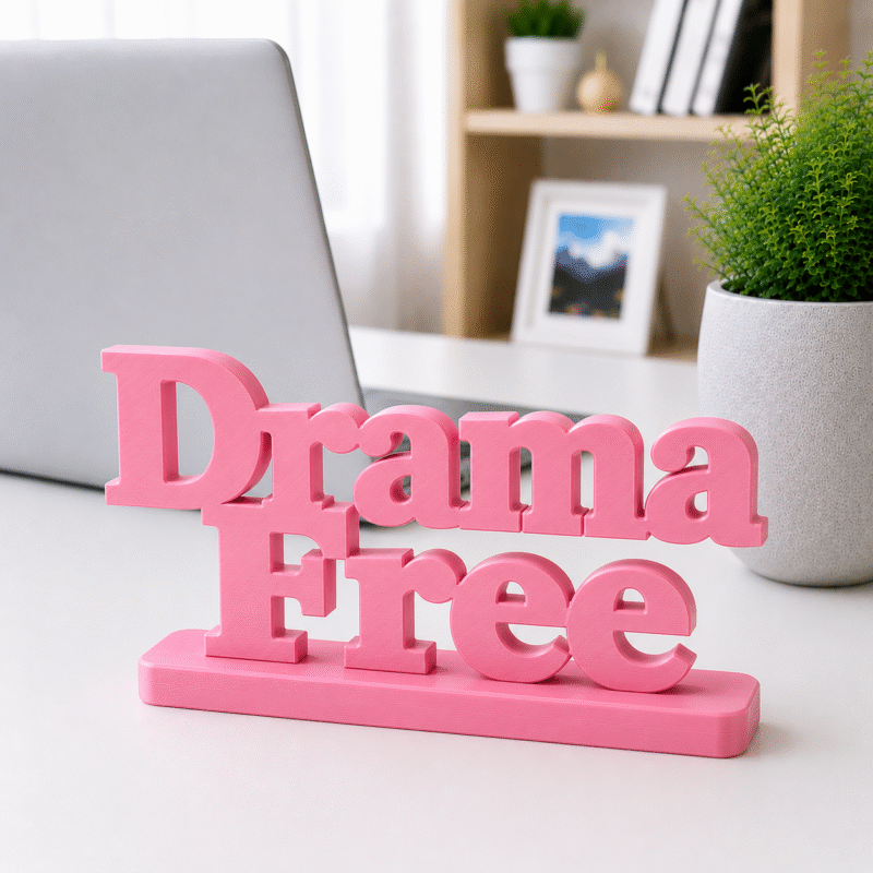 3D Printed Drama Free Desk Sign - Red Funny Office Decor Gift