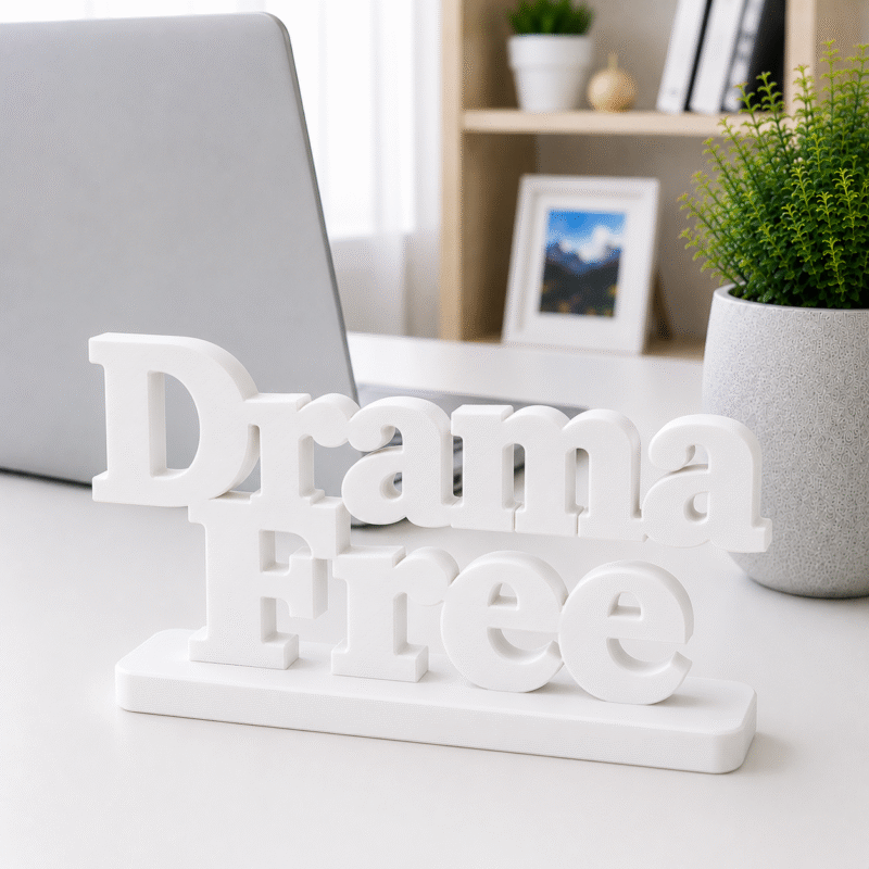 3D Printed Drama Free Desk Sign - Red Funny Office Decor Gift