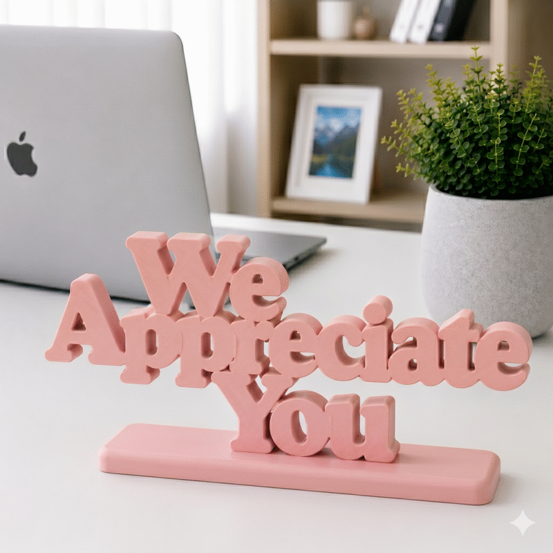3D Printed We Appreciate You Desk Sign - Sky Blue Employee Gift