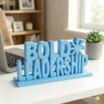 Bold Leadership 3D Printed Desk Sign | Blue Motivational Office Decor