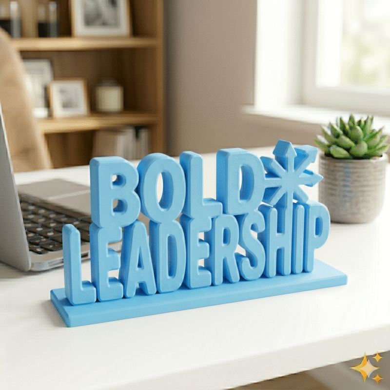 Bold Leadership 3D Printed Desk Sign | Blue Motivational Office Decor
