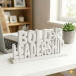Bold Leadership 3D Printed Desk Sign | Blue Motivational Office Decor