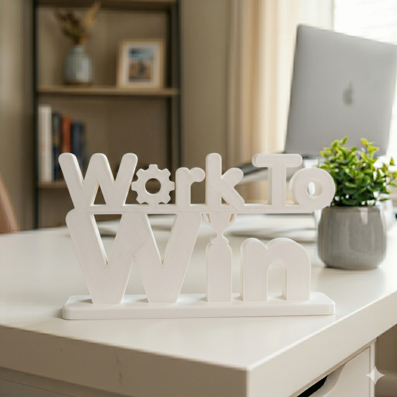 Work To Win 3D Printed Desk Sign | Premium Corporate & Team Gift