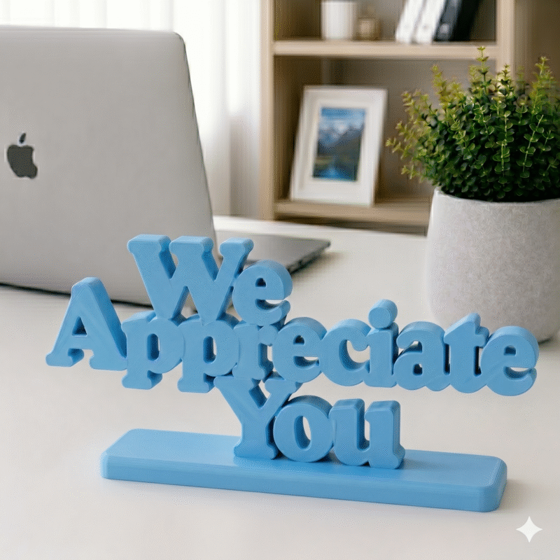 3D Printed We Appreciate You Desk Sign - Sky Blue Employee Gift