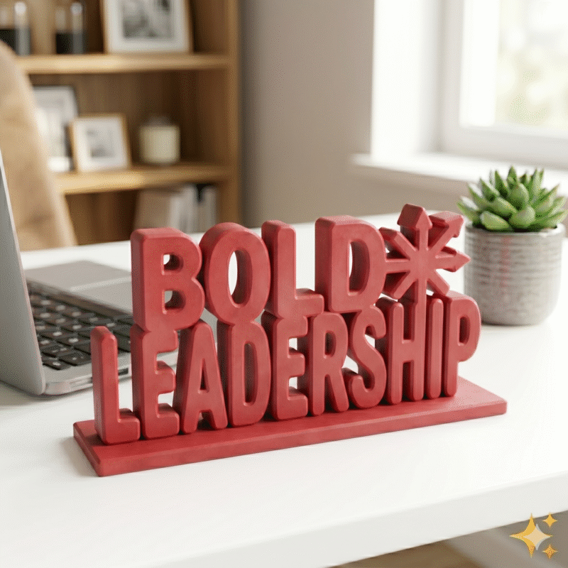 Bold Leadership 3D Printed Desk Sign | Blue Motivational Office Decor
