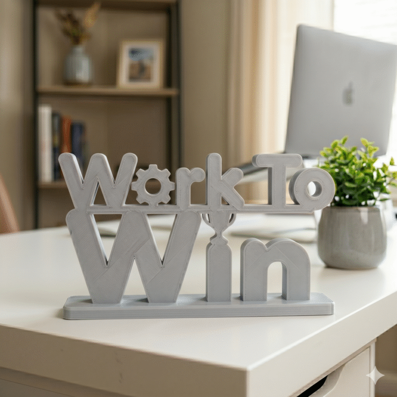 Work To Win 3D Printed Desk Sign | Premium Corporate & Team Gift