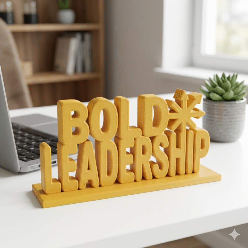 Bold Leadership 3D Printed Desk Sign | Blue Motivational Office Decor