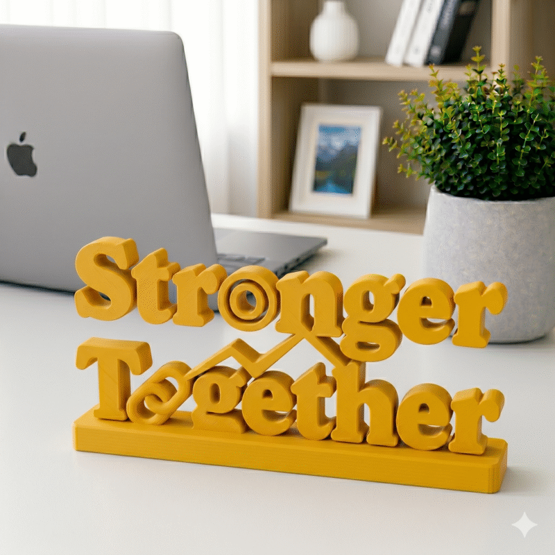 3D Printed Stronger Together Desk Sign - Minimalist Team Gift
