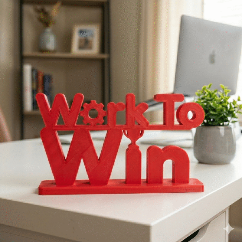 Work To Win 3D Printed Desk Sign | Premium Corporate & Team Gift