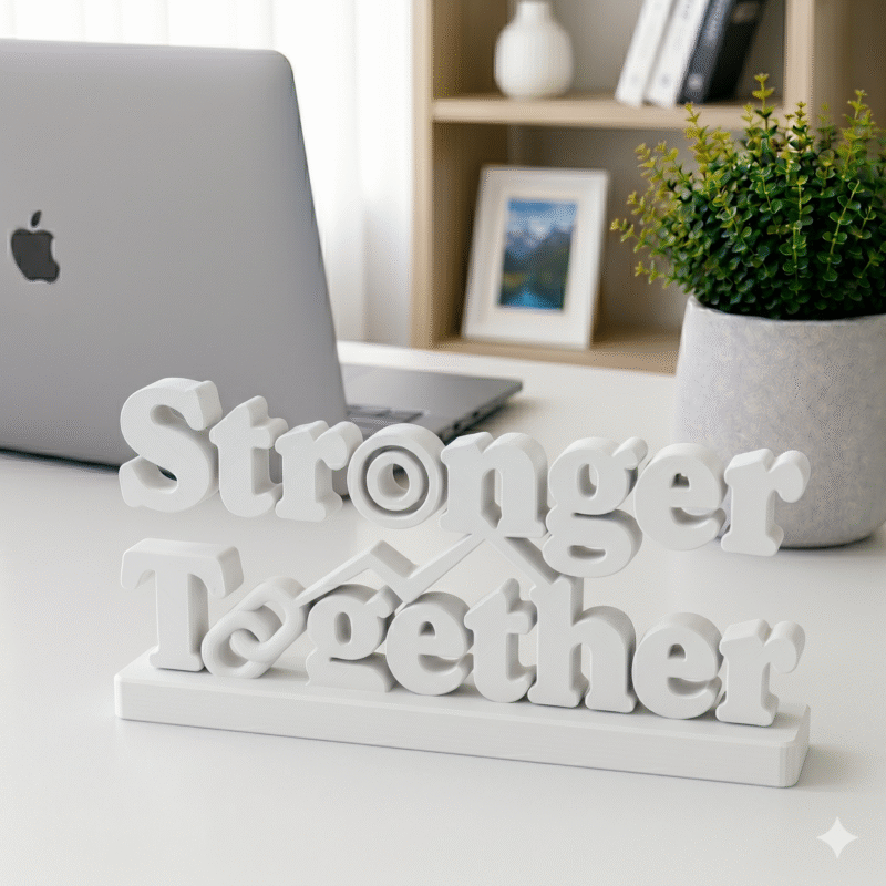 3D Printed Stronger Together Desk Sign - Minimalist Team Gift