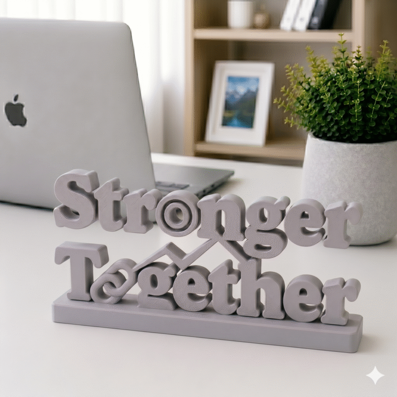 3D Printed Stronger Together Desk Sign - Minimalist Team Gift