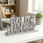 Bold Leadership 3D Printed Desk Sign | Blue Motivational Office Decor