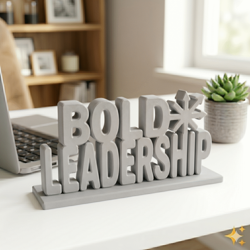 Bold Leadership 3D Printed Desk Sign | Blue Motivational Office Decor