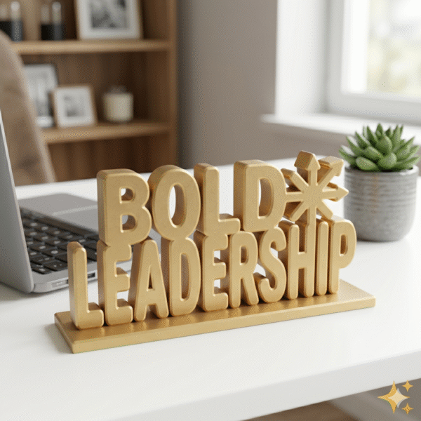 Bold Leadership 3D Printed Desk Sign | Blue Motivational Office Decor