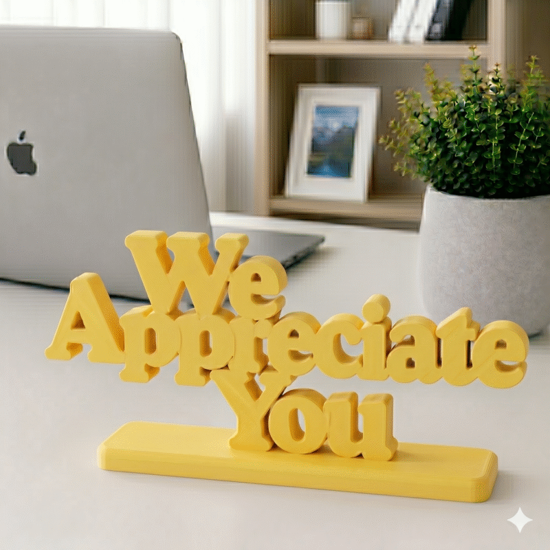 3D Printed We Appreciate You Desk Sign - Sky Blue Employee Gift