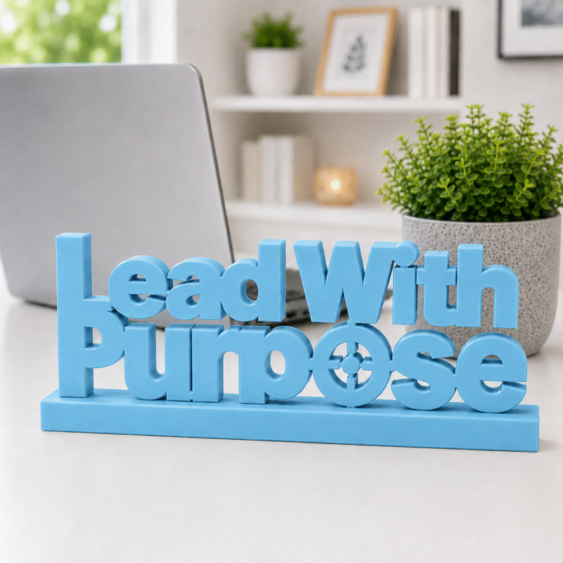 Lead With Purpose 3D Printed Desk Sign | Modern Leadership Decor
