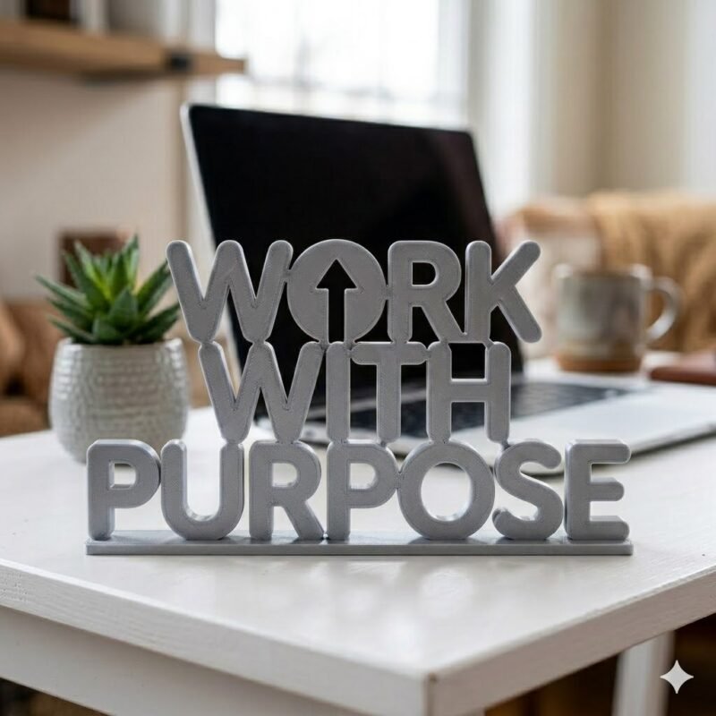 Work With Purpose 3D Printed Office Desk Sign | Motivational Corporate Gift - Image 7