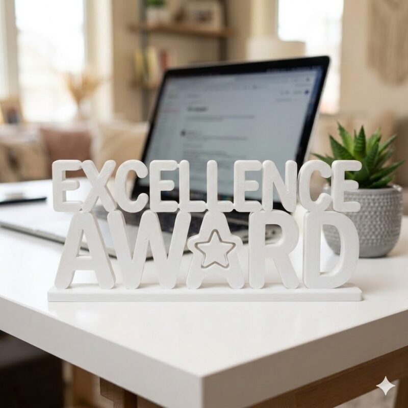 Excellence Award 3D Printed Desk Sign for Employee Recognition & Corporate Office Gifts - Image 6