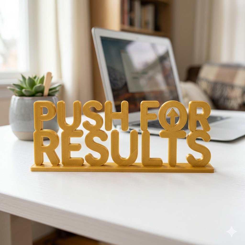 a73391be-3455-4f60-bd5f-415245973f0c Push For Results 3D Printed Desk Sign for Office & Corporate Workspace - Image 1