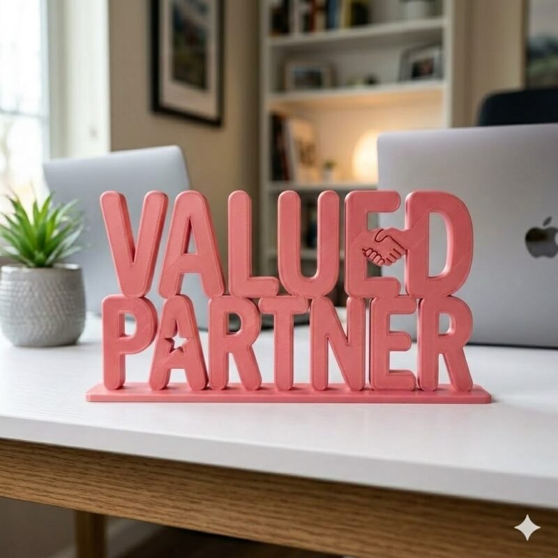 Valued Partner 3D Printed Desk Sign for Office Reception & Business Decor - Image 2
