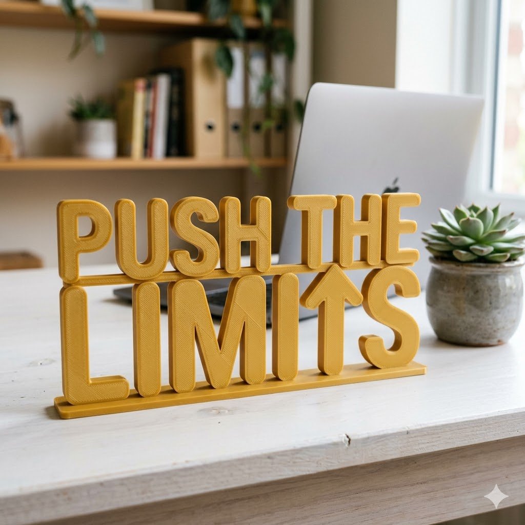 c8fee3bf-6bf1-4704-a707-e0a7dcb2e8db Push The Limits 3D Printed Desk Sign | Motivational Office Decor - Image 1