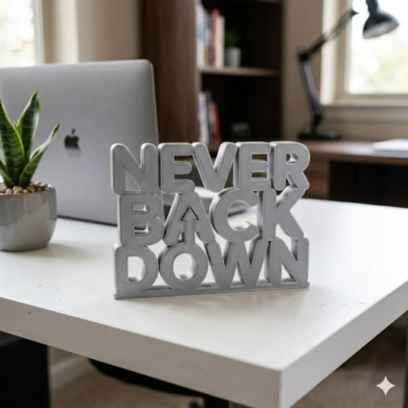 Never Back Down 3D Printed Desk Sign for Office & Workspace Decor - Image 6