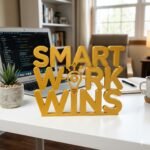 Smart Work Wins 3D Printed Office Desk Sign | Motivational Workspace Decor Gift