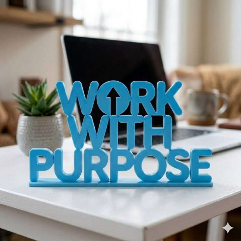 Work With Purpose 3D Printed Office Desk Sign | Motivational Corporate Gift - Image 6