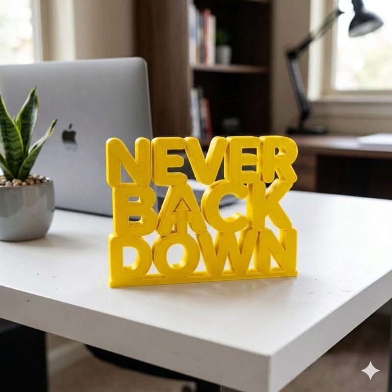 Never Back Down 3D Printed Desk Sign for Office & Workspace Decor - Image 4