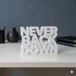 Never Back Down 3D Printed Desk Sign for Office & Workspace Decor - Image 5