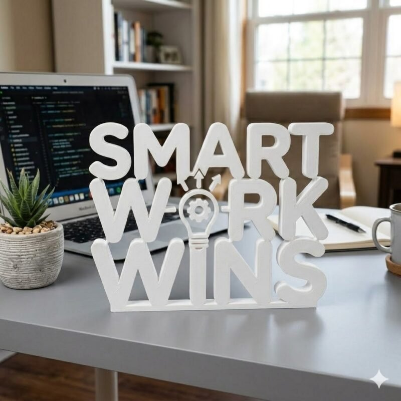 Smart Work Wins 3D Printed Office Desk Sign | Motivational Workspace Decor Gift - Image 4