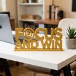 Focus And Win 3D Printed Office Desk Sign | Motivational Corporate Desk Decor Gift